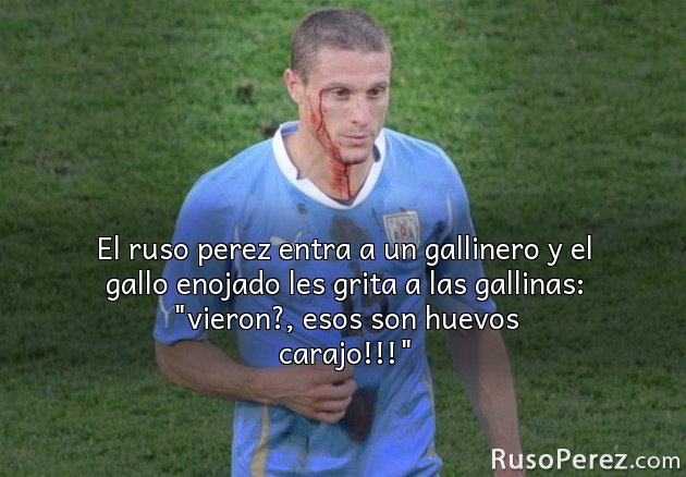 El ruso perez entra a un gallinero y el gallo enojado les grita a las gallinas: "vieron?, esos son huevos carajo!!!"