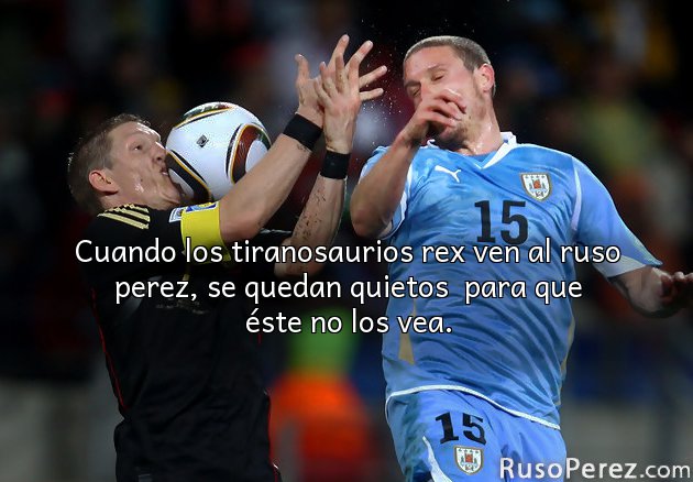 Cuando los tiranosaurios rex ven al ruso perez, se quedan quietos  para que éste no los vea.